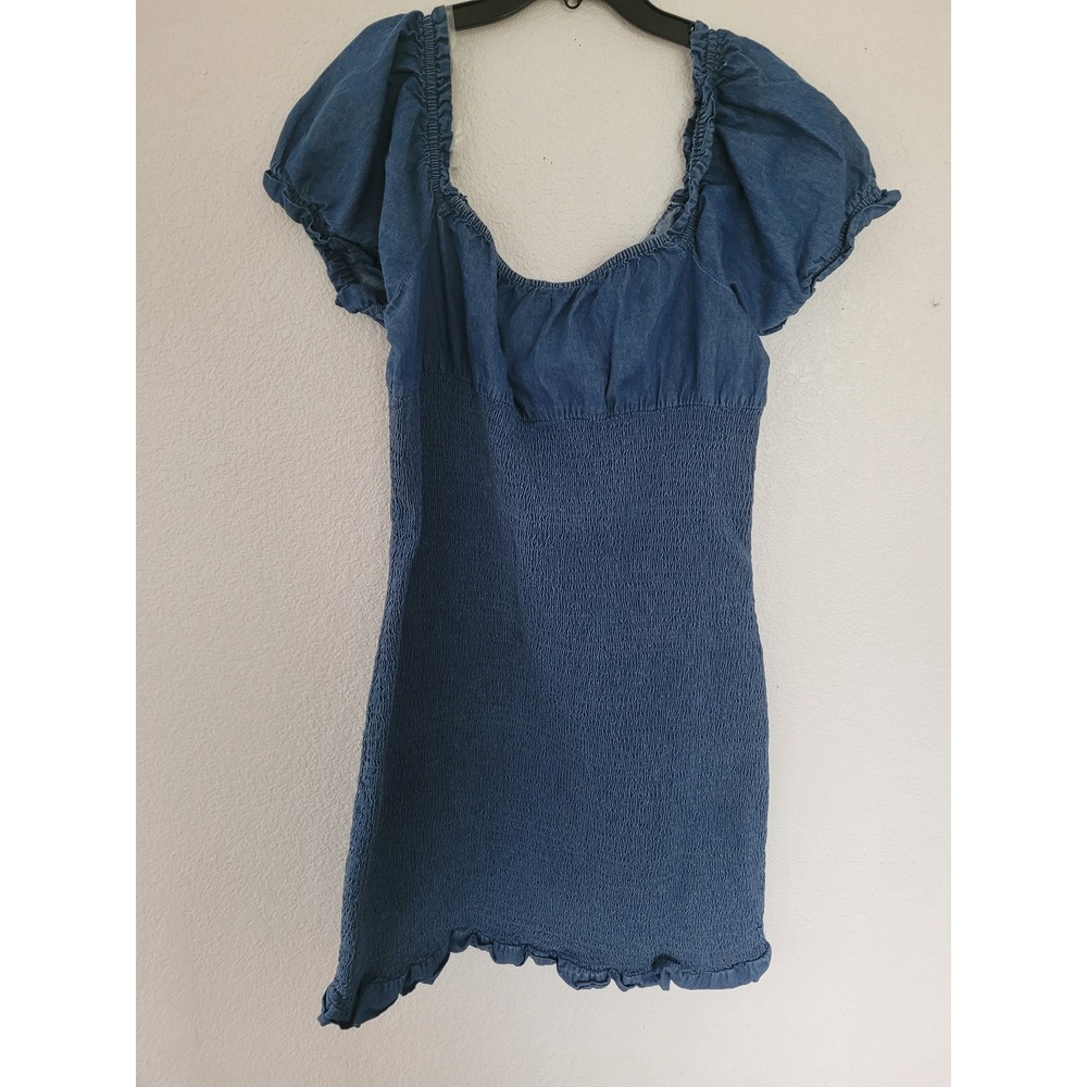Derek Heart PLUS Denim Chambray Off Shoulder Puff Sleeve Smocked Dress 1X‎ #C